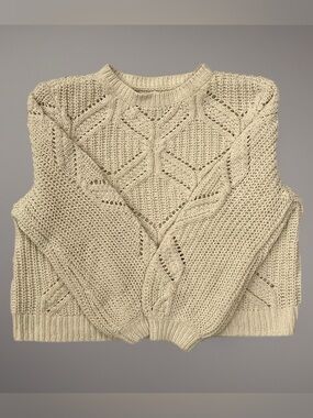 🎞️ Maurices Cream Crewneck Cable Knit  Pullover Sweater~Women’s Sz Sm